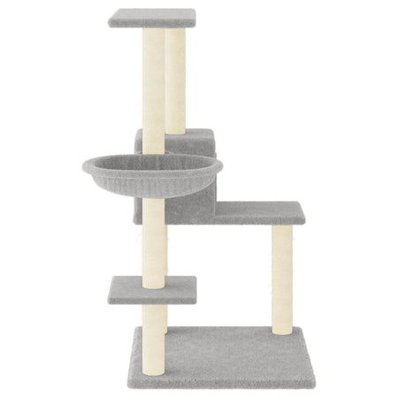 Albero per Gatti con Tiragraffi in Sisal Legno e Peliche Grigio Chiaro Alto 95cm