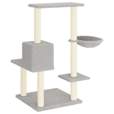Albero per Gatti con Tiragraffi in Sisal Legno e Peliche Grigio Chiaro Alto 95cm