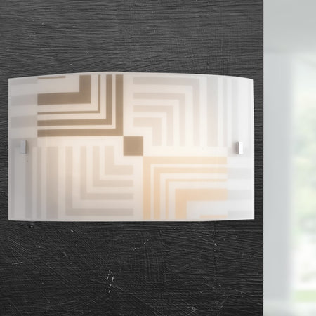 Applique Rettangolare Vetro Bianco Decoro Frecce Lampada da Parete Moderna E27