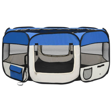 Box per Cani Gatti Pieghevole Traspirante con Borsa Trasporto Blu 145x145x61 cm