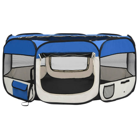 Box per Cani Gatti Pieghevole Traspirante con Borsa Trasporto Blu 145x145x61 cm