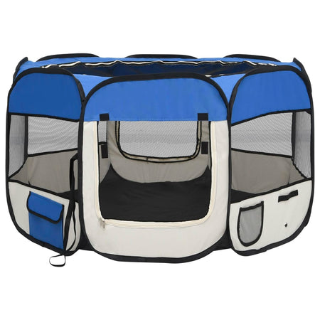 Box per Cani Gatti Pieghevole con Borsa Trasporto Blu 110x110x58 cm