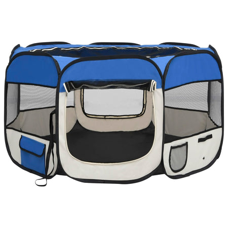 Box per Cani Gatti Pieghevole con Borsa Trasporto Blu 110x110x58 cm