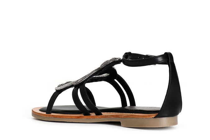 SANDALO ASIMMETRICO IN NAPPA CON ACCESSORIO STRASS