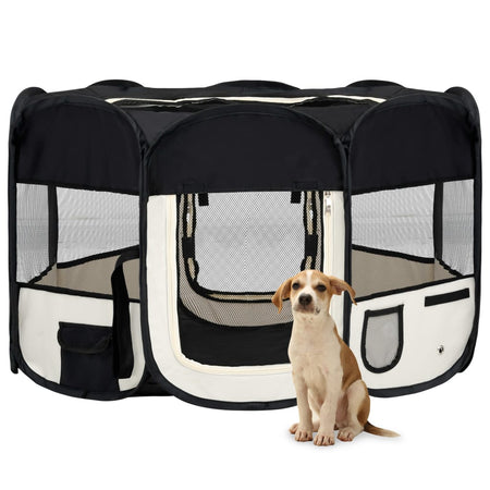 Box per Cani Gatti Pieghevole Traspirante con Borsa Trasporto Nero 125x125x61 cm