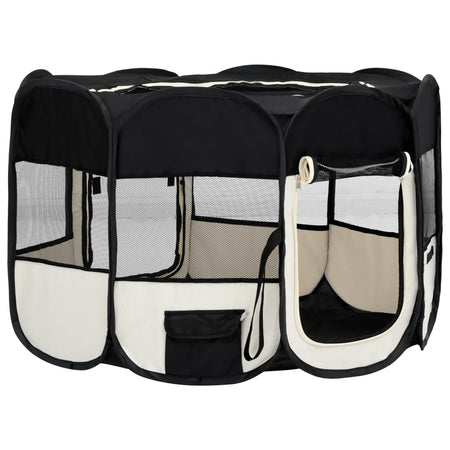 Box per Cani Gatti Pieghevole Traspirante con Borsa Trasporto Nero 125x125x61 cm