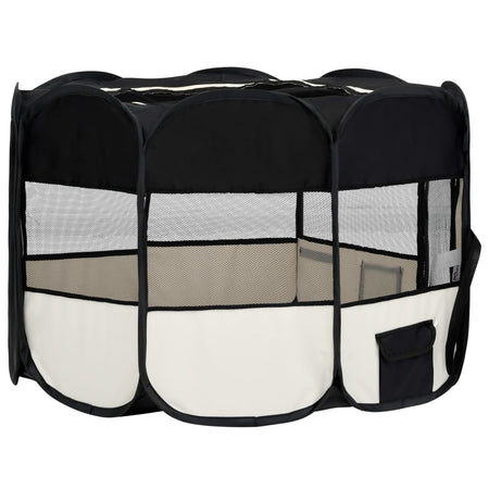 Box per Cani Gatti Pieghevole Traspirante con Borsa Trasporto Nero 125x125x61 cm