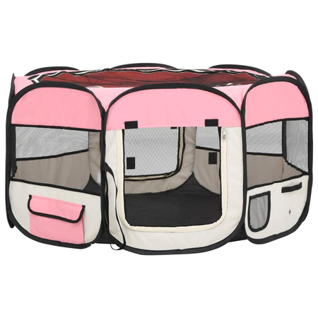 Box per Cani Gatti Pieghevole Traspirante con Borsa Trasporto Rosa 125x125x61 cm