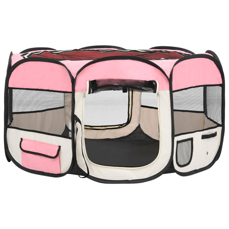 Box per Cani Gatti Pieghevole Traspirante con Borsa Trasporto Rosa 125x125x61 cm