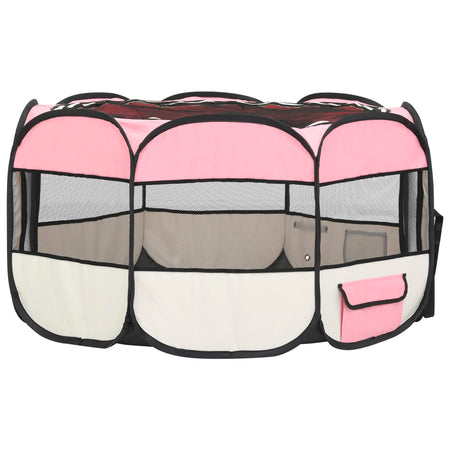 Box per Cani Gatti Pieghevole Traspirante con Borsa Trasporto Rosa 125x125x61 cm