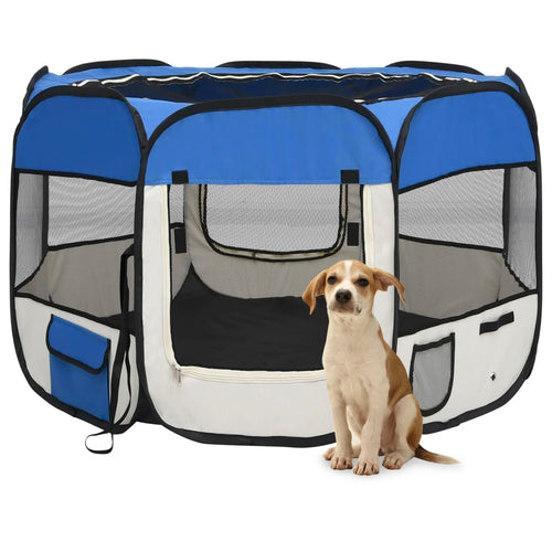 Box per Cani Gatti Pieghevole con Borsa Trasporto Blu 90x90x58 cm