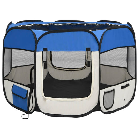 Box per Cani Gatti Pieghevole con Borsa Trasporto Blu 90x90x58 cm