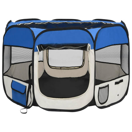 Box per Cani Gatti Pieghevole con Borsa Trasporto Blu 90x90x58 cm