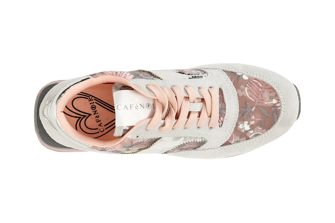 SNEAKER IN PELLE SCAMOSCIATA E TESSUTO FLOREALE