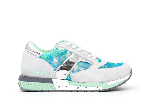 SNEAKER IN PELLE SCAMOSCIATA E TESSUTO FLOREALE