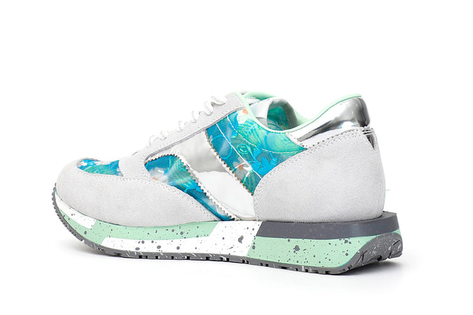 SNEAKER IN PELLE SCAMOSCIATA E TESSUTO FLOREALE