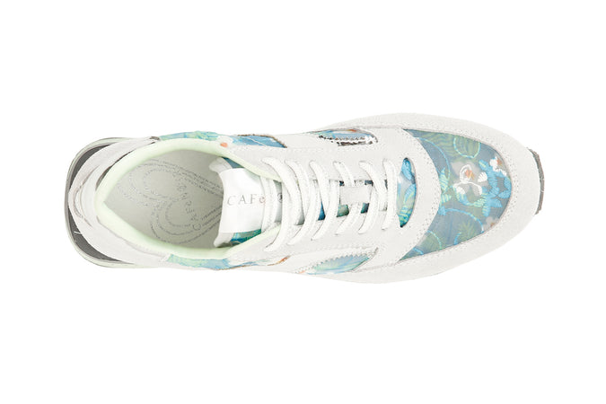 SNEAKER IN PELLE SCAMOSCIATA E TESSUTO FLOREALE