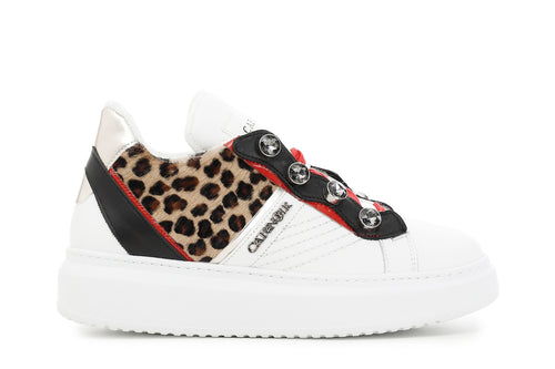 SNEAKERS IN PELLE CON STRASS E DETTAGLIOLEOPARDATO