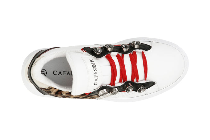 SNEAKERS IN PELLE CON STRASS E DETTAGLIOLEOPARDATO