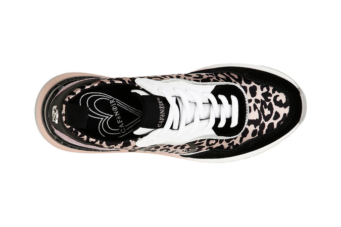 SNEAKERS ALLACCIATA IN PELLE SCAMOSCIATAE TESSUTO LEOPARDATO