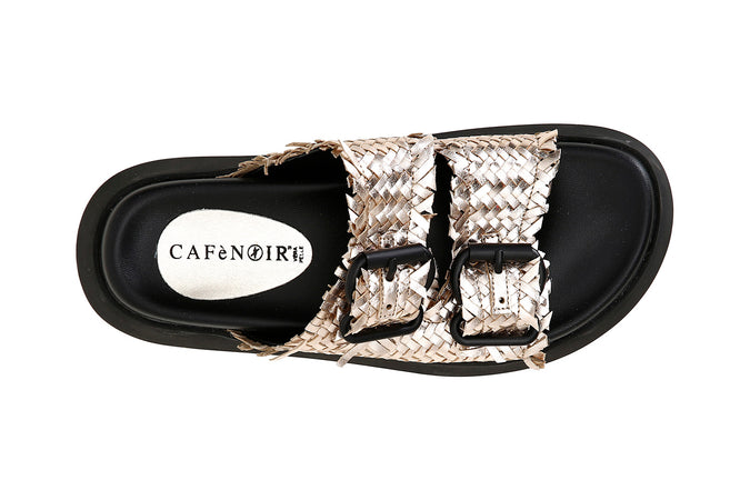 CIABATTE 2 FIBBIE IN PELLE INTRECCIATA