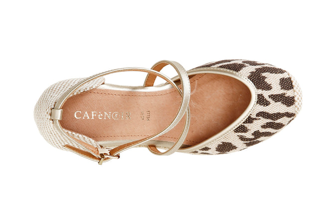 SANDALI IN TESSUTO STAMPA ANIMALIER SU ZEPPA CORDA