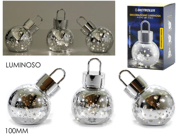 Palla Vetro 100mm Silver con Luce