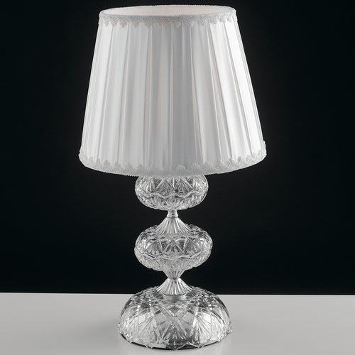 Lume Finitura Cromata Vetro Cristallo paralume Tessuto Lampada da Tavolo Classica E14