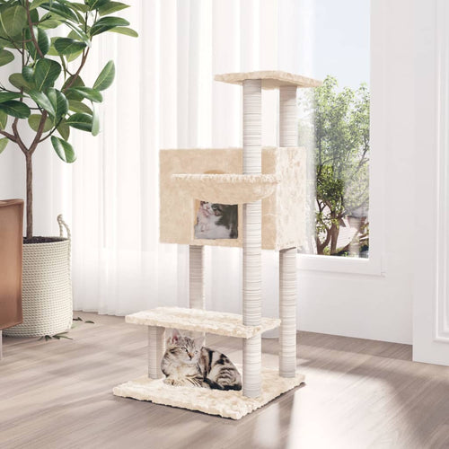 Albero per Gatti con Tiragraffi in Sisal Colore Crema 108,5 cm