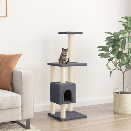 Albero per Gatti con Tiragraffi in Sisal Colore Grigio Scuro 104 cm