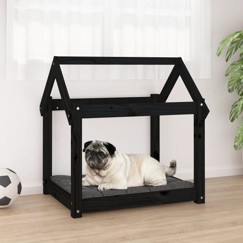 Cuccia per Cani Casetta 71x55x70 cm in Legno Massello di Pino Colore Nero