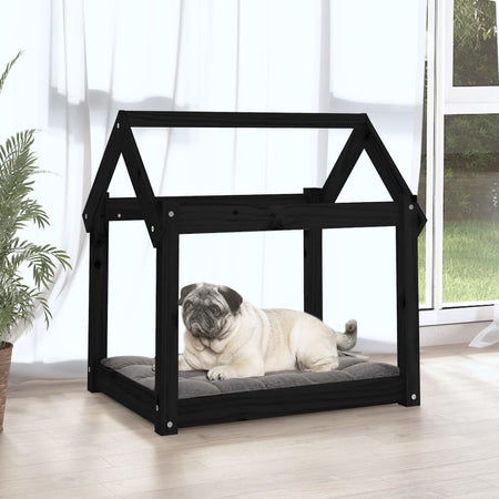 Cuccia per Cani Casetta 71x55x70 cm in Legno Massello di Pino Colore Nero
