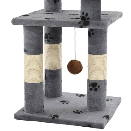 Albero per Gatti Tiragraffi in Sisal in Poliestere 65 cm Zampe Stampate Grigio