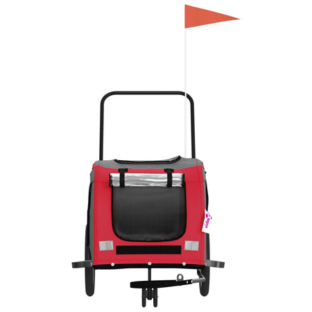 Rimorchio da Bici per Cani da Trasporto Rosso e Grigio Oxford e Ferro