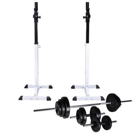 Stazione per Squat con Bilanciere e Set Manubri 30,5 kg Regolabile