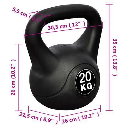Palla con Manico Kettlebell 20 kg in Cemento Rivestito Nero Allenamento