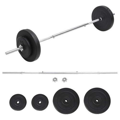 Set Bilanciere Multifunzione con Dischi 30 kg in Acciaio Cromato