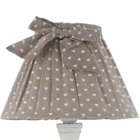 Abat jour Fusto Legno Bianco Paralume Cotone Marrone Cuori Classica E27