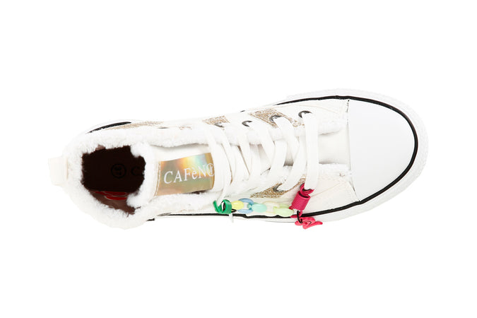SNEAKERS MID IN TESSUTO E GLITTER CON FRANGE
