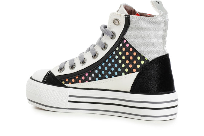 SNEAKERS MID PATCHWORK IN TESSUTO CON POIS