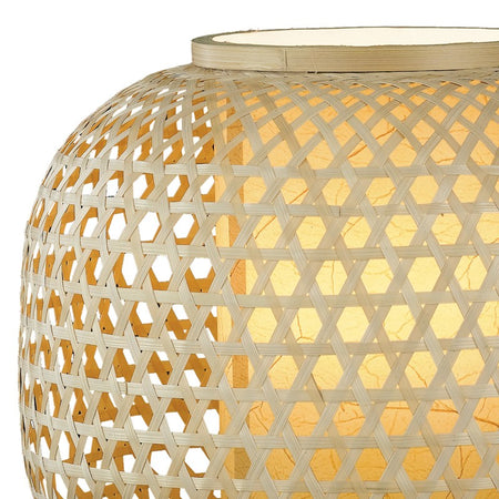 Lume Tondo Bambù Naturale Intrecciato Lampada da Tavolo Etnica E27