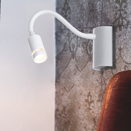 Applique da Lettura Flessibile Silicone Bianco Lampada Moderna Led 3 watt Luce Calda