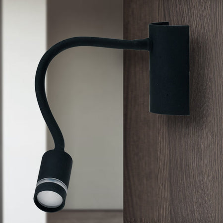 Applique Lampada da Lettura Flessibile Silicone Nero Moderna Led 3 watt Luce Calda