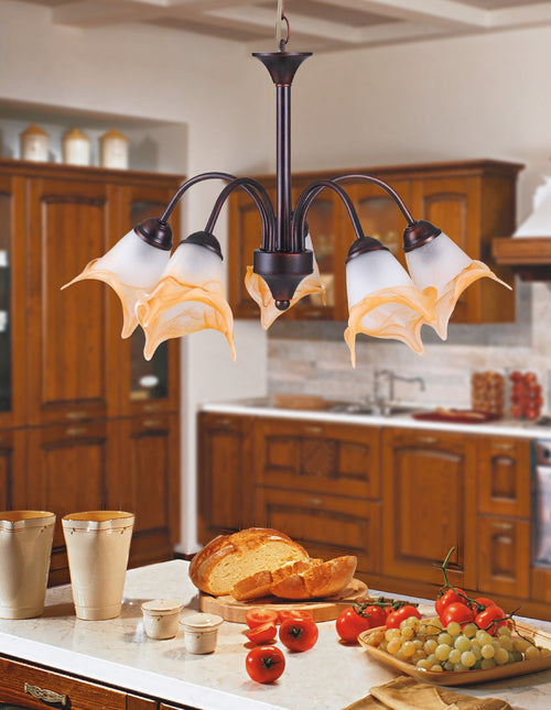 Lampadario classico con paralumi sfumati sull'arancio 40 watt E14