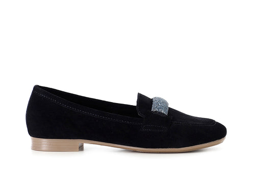 MOCASSINO IN PELLE SCAMOSCIATA CON PASSANTE IN MICROSTRASS