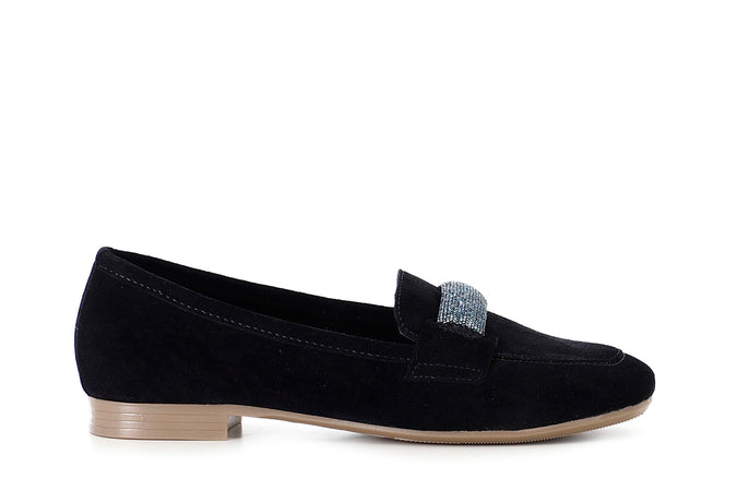 MOCASSINO IN PELLE SCAMOSCIATA CON PASSANTE IN MICROSTRASS
