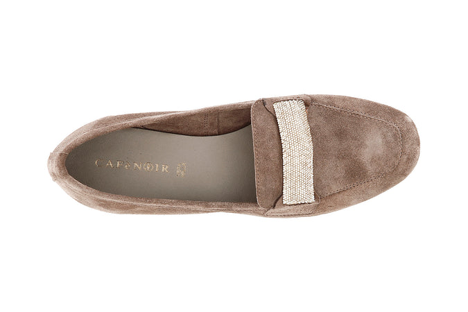 MOCASSINO IN PELLE SCAMOSCIATA CON PASSANTE IN MICROSTRASS