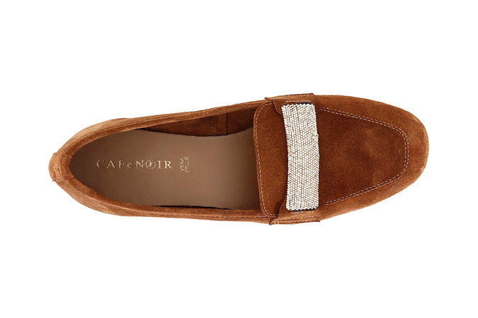 MOCASSINO IN PELLE SCAMOSCIATA CON PASSANTE IN MICROSTRASS