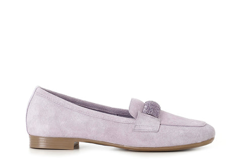 MOCASSINO IN PELLE SCAMOSCIATA CON PASSANTE IN MICROSTRASS