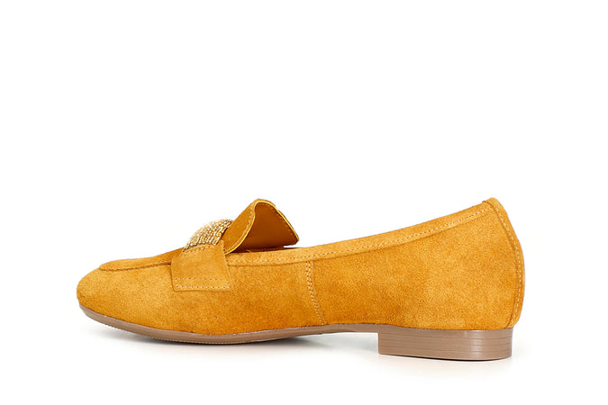 MOCASSINO IN PELLE SCAMOSCIATA CON PASSANTE IN MICROSTRASS